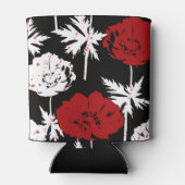 Rood, witte bloemen op zwart blikjeskoeler (Achterkant)