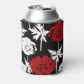 Rood, witte bloemen op zwart blikjeskoeler (Blikje Achterkant)