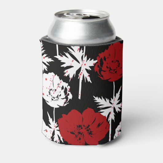 Rood, witte bloemen op zwart blikjeskoeler (Blikje Achterkant)