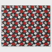 Rood, witte bloemen op zwart cadeaupapier (Vlak)