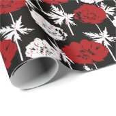 Rood, witte bloemen op zwart cadeaupapier (Rol Hoek)