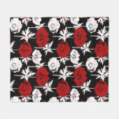 Rood, witte bloemen op zwart fleece deken (Voorkant (Horizontaal))