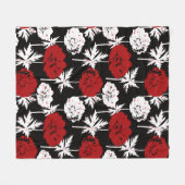 Rood, witte bloemen op zwart fleece deken (Voorkant (Horizontaal))