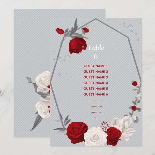Rood & Witte Bloemen Zitkaart Tafelnummer (Voorkant / Achterkant)