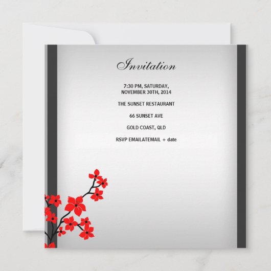 Rood witte bloesem zwarte feestdag kaart (Achterkant)