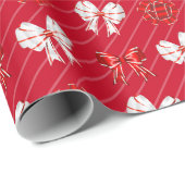 Rood & Witte Bogen Moderne Kerstvakantie Cadeaupapier (Rol Hoek)