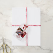 Rood witte boog foto script Kerstmis Cadeaulabel (Met Touw)