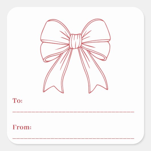 Rood witte boog met de hand getekend moderne Kerst Vierkante Sticker (Voorkant)