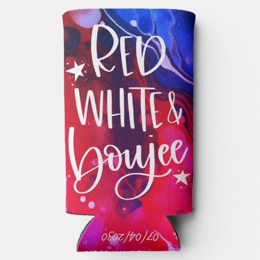 Rood Witte Boujee | 4 juli vrijgezellenfeest Seltzer Blikjeskoeler (Achterkant)