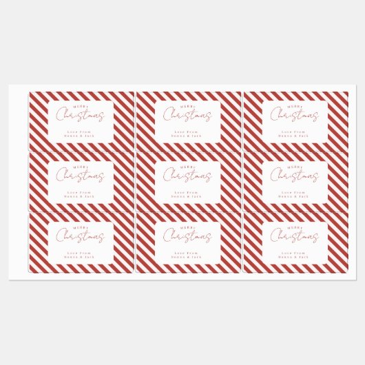 Rood & Witte Candy Cane Strepen Prettig Kerstfeest Labels (Vel)