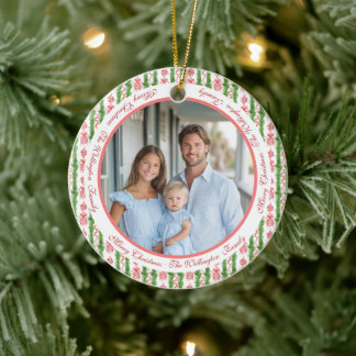 Rood & Witte Chinoiserie Guirlande Grandmillennial Keramisch Ornament