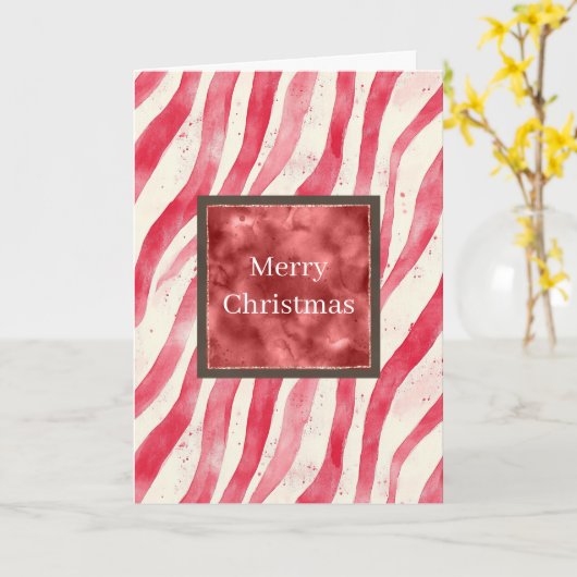 Rood Witte Crème Pepermunt Strepen Kerstmis Kaart (Gele Bloem)