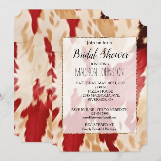 Rood Witte Crème Western Koeienhuid Kaart (Voorkant / Achterkant)