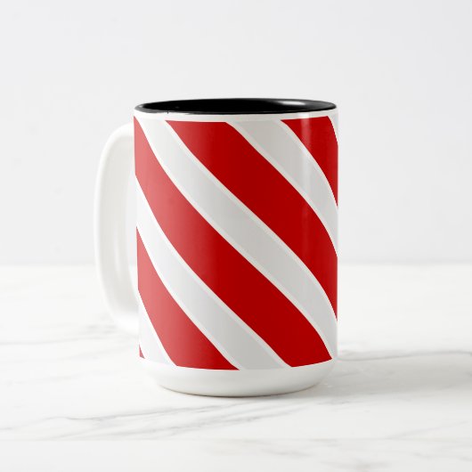 Rood-witte diagonale strepen tweekleurige koffiemok (Voorkant links)