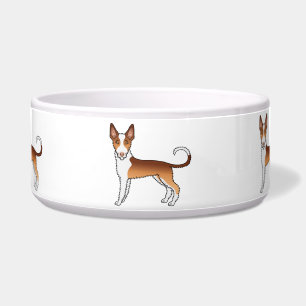Rood & Witte Draadharige Ibizan Hound Cartoon Hond Voerbakje