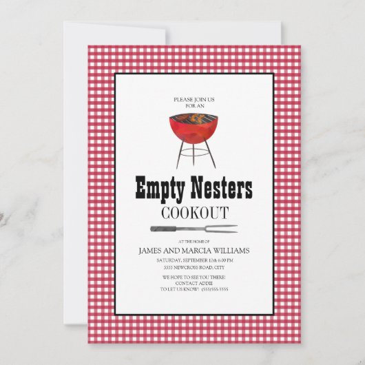 Rood Witte Empty Nesters Kookfeest Barbecue Kaart (Voorkant)