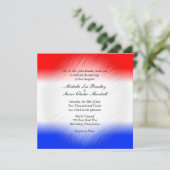 Rood-witte en blauwe streep-bruiloft uitnodigingen (Staand voorkant)