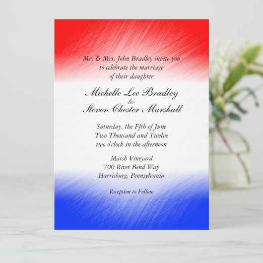 Rood-witte en blauwe streep-bruiloft uitnodigingen (Staand voorkant)