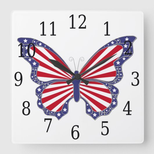 Rood witte en blauwe vlinderklokklok vierkante klok (Voorkant)