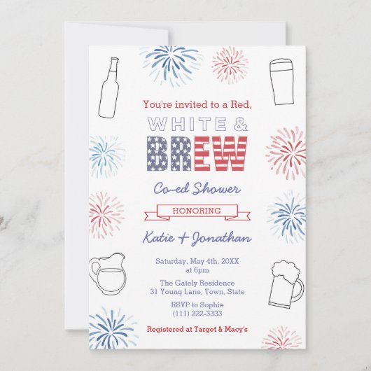 Rood-witte en Breedparen bruiloft Shower Party Kaart (Voorkant)