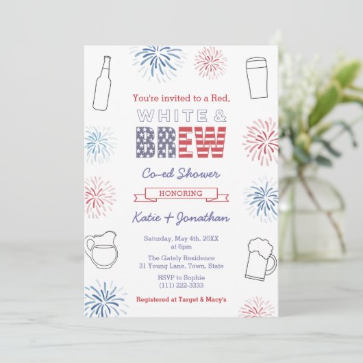 Rood-witte en Breedparen bruiloft Shower Party Kaart (Staand voorkant)