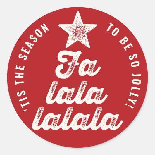 Rood/Witte Falalalala Vet Script Boom Pret Vakanti Ronde Sticker (Voorkant)