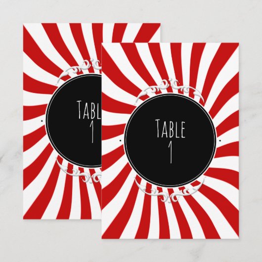 Rood & Witte Fantasievolle Strepen Feest Tafel Num Kaart (Voorkant / Achterkant)