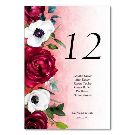 Rood-witte Floral-bruiloft Kaart (Voorkant)