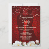 Rood-witte Floral Moderne Engagement Party Kaart (Voorkant)