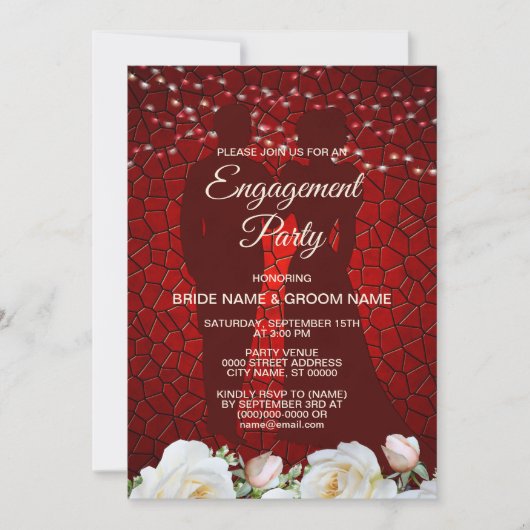 Rood-witte Floral Moderne Engagement Party Kaart (Voorkant)