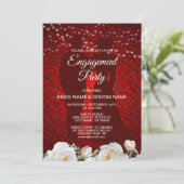 Rood-witte Floral Moderne Engagement Party Kaart (Staand voorkant)