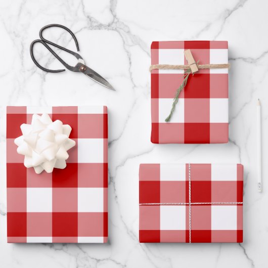 Rood Witte Gingham Geruite Schotse ruit Inpakpapier Vel (Voorkant)