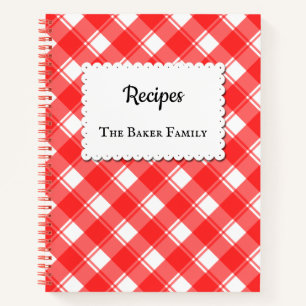 Rood Witte Gingham Plaid Aangepast Receptenboek Notitieboek