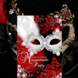 Rood Witte glinsterend Masker Masquerade Sweet 16 Kaart