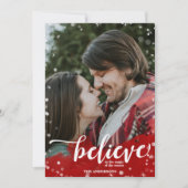 Rood & Witte Glitter Geloof in de Magie Kerstmis Kaart (Voorkant)