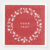 Rood + Witte Hand Gedrukt Holly Krans Kerstmis Servet (Voorkant)