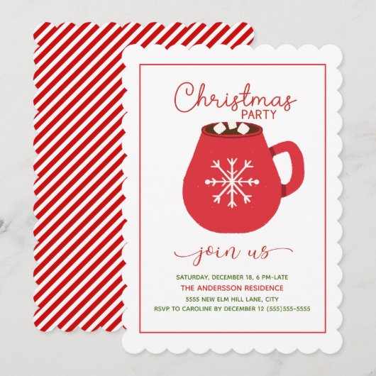Rood Witte Hete Cacaogegolfde Kerstfeest Kaart (Voorkant / Achterkant)