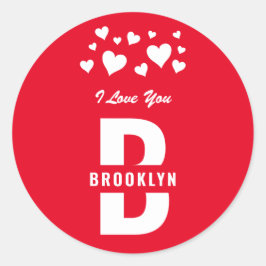 Rood Witte Hipster Monogram Gelukkige Valentijnsda Ronde Sticker