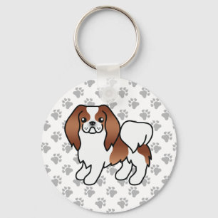 Rood-Witte Japanse Chin Cartoon Hond & Pootjes Sleutelhanger