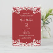 Rood & Witte Kant Elegante Chique Bruidsdouche Kaart (Staand voorkant)