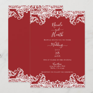 Rood & Witte Kant Maskerade Elegante Trouwdag Kaart