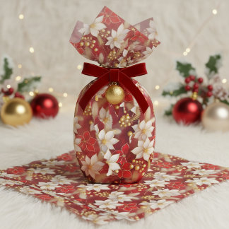 Rood Witte Kerst Florale Patroon#17 ID1009 Tissuepapier