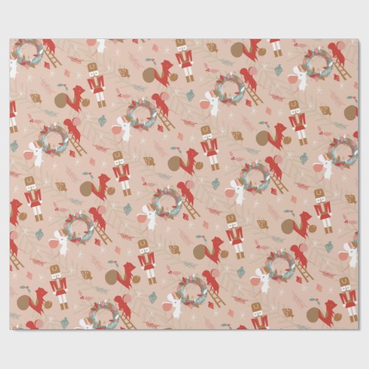 Rood-witte kerst Nutcracker-eekhoornmuis Cadeaupapier (Vlak)