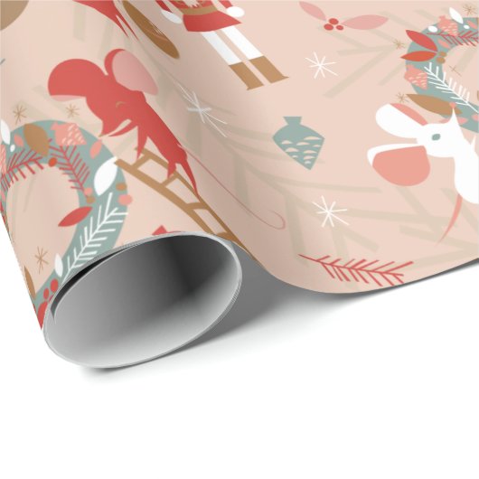 Rood-witte kerst Nutcracker-eekhoornmuis Cadeaupapier (Rol Hoek)