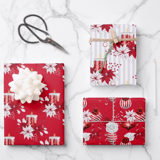 Rood-witte kerstkaarsen Roos Holiday Inpakpapier Vel (Voorkant)