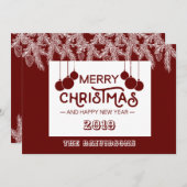 Rood Witte Kerstmis & Gelukkig Nieuwjaar Den Feestdagenkaart (Voorkant / Achterkant)