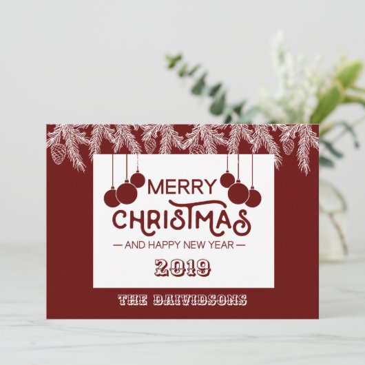 Rood Witte Kerstmis & Gelukkig Nieuwjaar Den Feestdagenkaart (Staand voorkant)