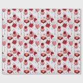 Rood-witte kerstsierfeestdag Rozen Cadeaupapier (Vlak)