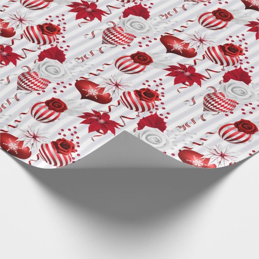 Rood-witte kerstsierfeestdag Rozen Cadeaupapier (Hoek)