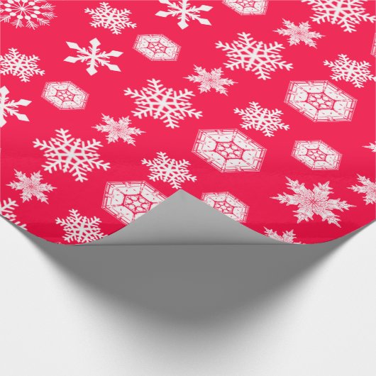 Rood-witte kerstsneeuw cadeaupapier (Hoek)